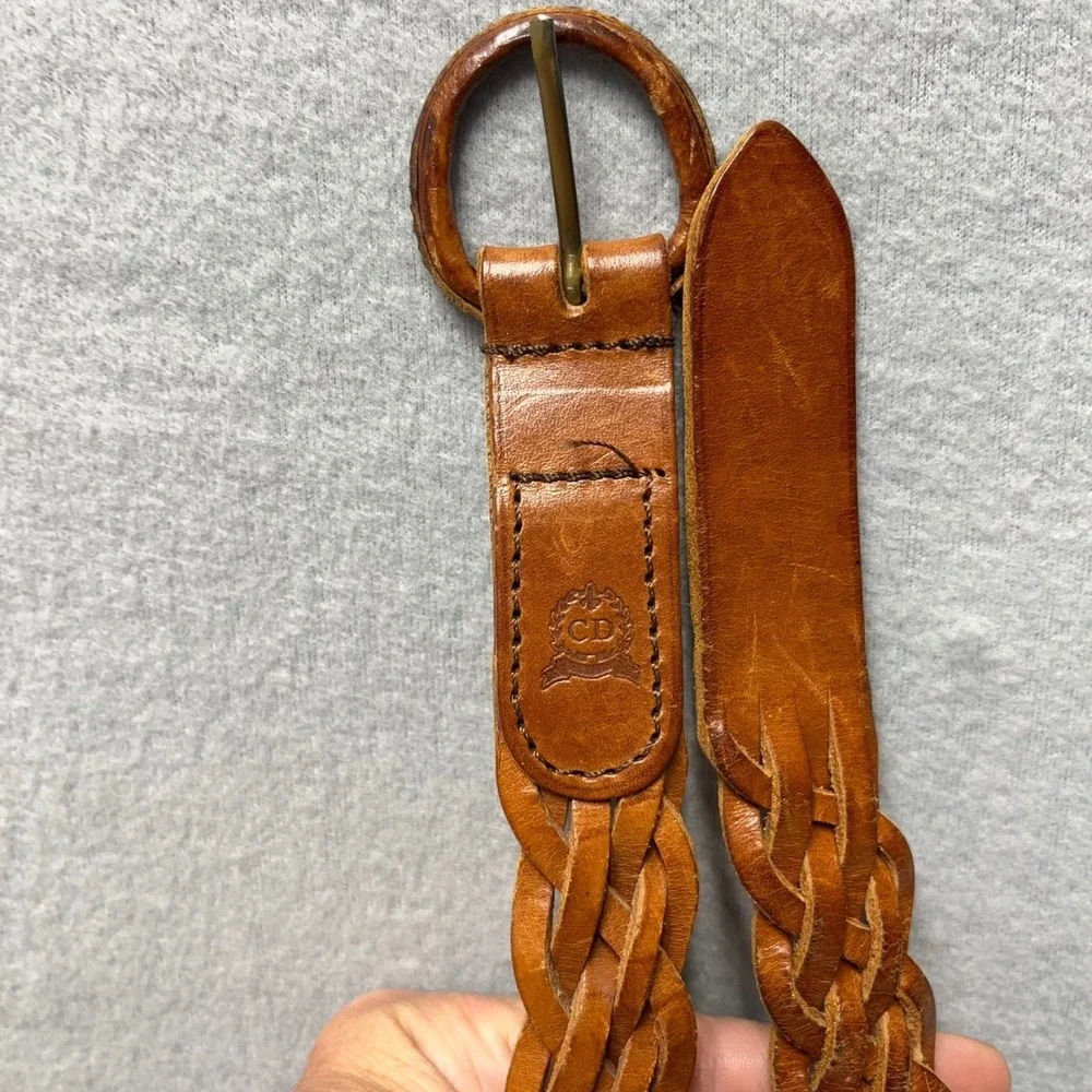 Vintage Christian Dior Braided Leather Belt Made in Spain Brown CD Logo Small 20